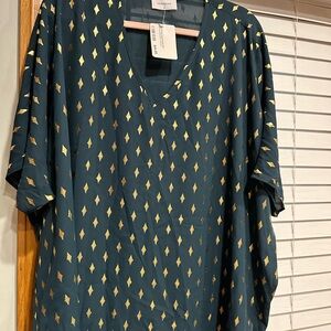 Adrienne Teal and Gold Poncho Top